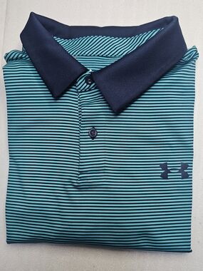 Under Armour Teal and Navy Striped Performance Polo
